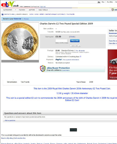 thewincantontrader eBay Listings Using Our 2009 Charles Darwin Two Pound 

 Images